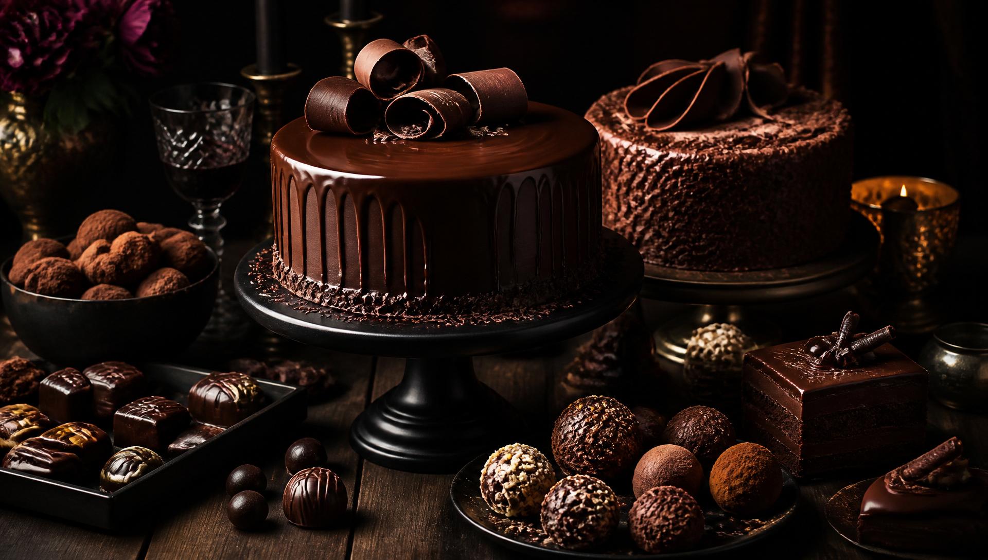 Moody selection of premium desserts and chocolate cakes